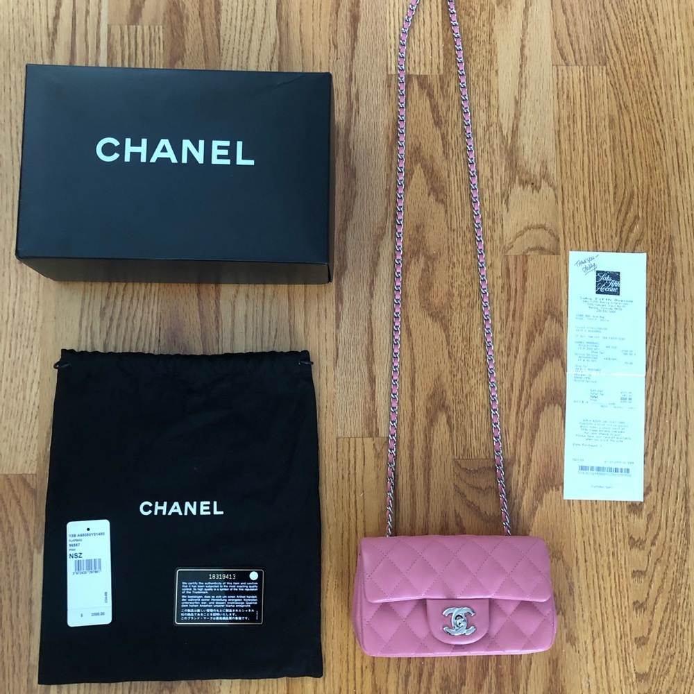 Authentic CHANEL extra mini pink classic bag